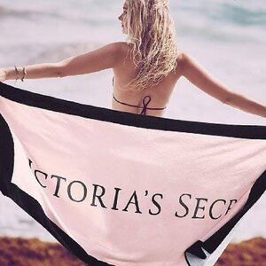 Victoria's Secret LIMITED RARE Signature Logo Beach Towel Pink Black Pool Beach